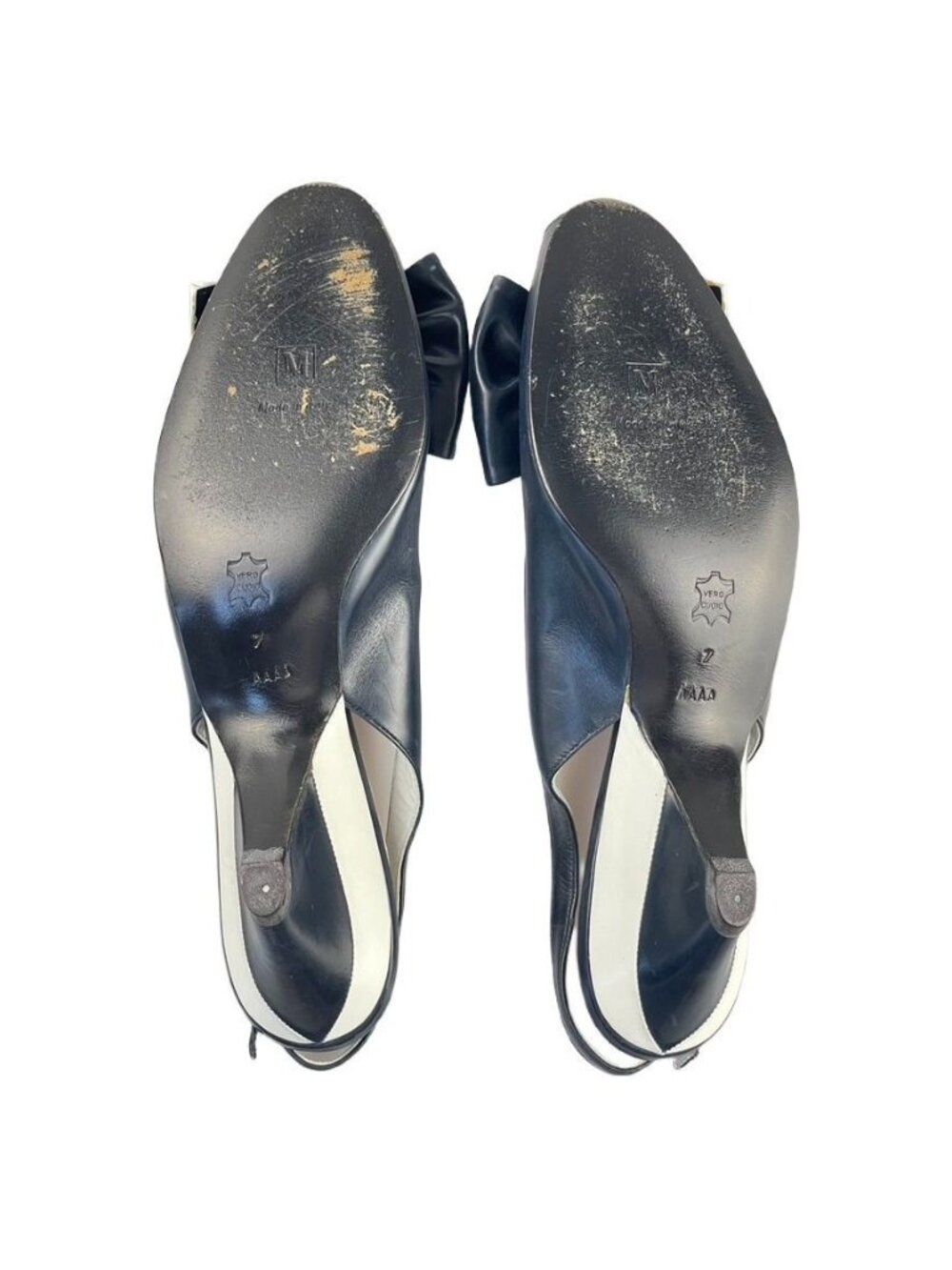 Bruno Magli Womens Black & White Leather Slingback Heels With Bow Detail Size 7A - Picture 5 of 15